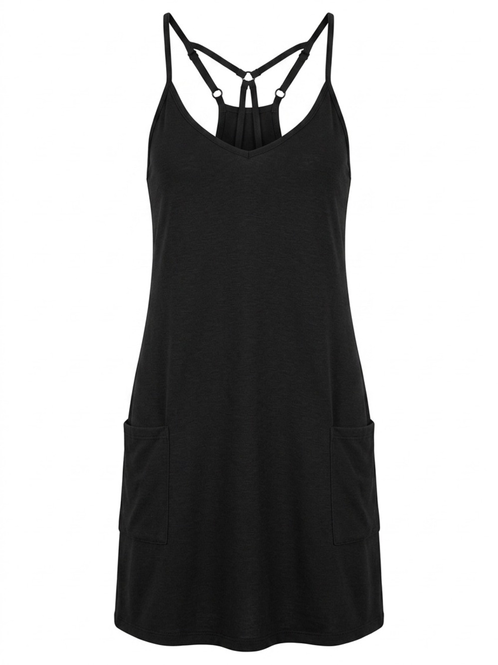 Black Strappy Pocket Romper Dress - Women's Jumpsuit